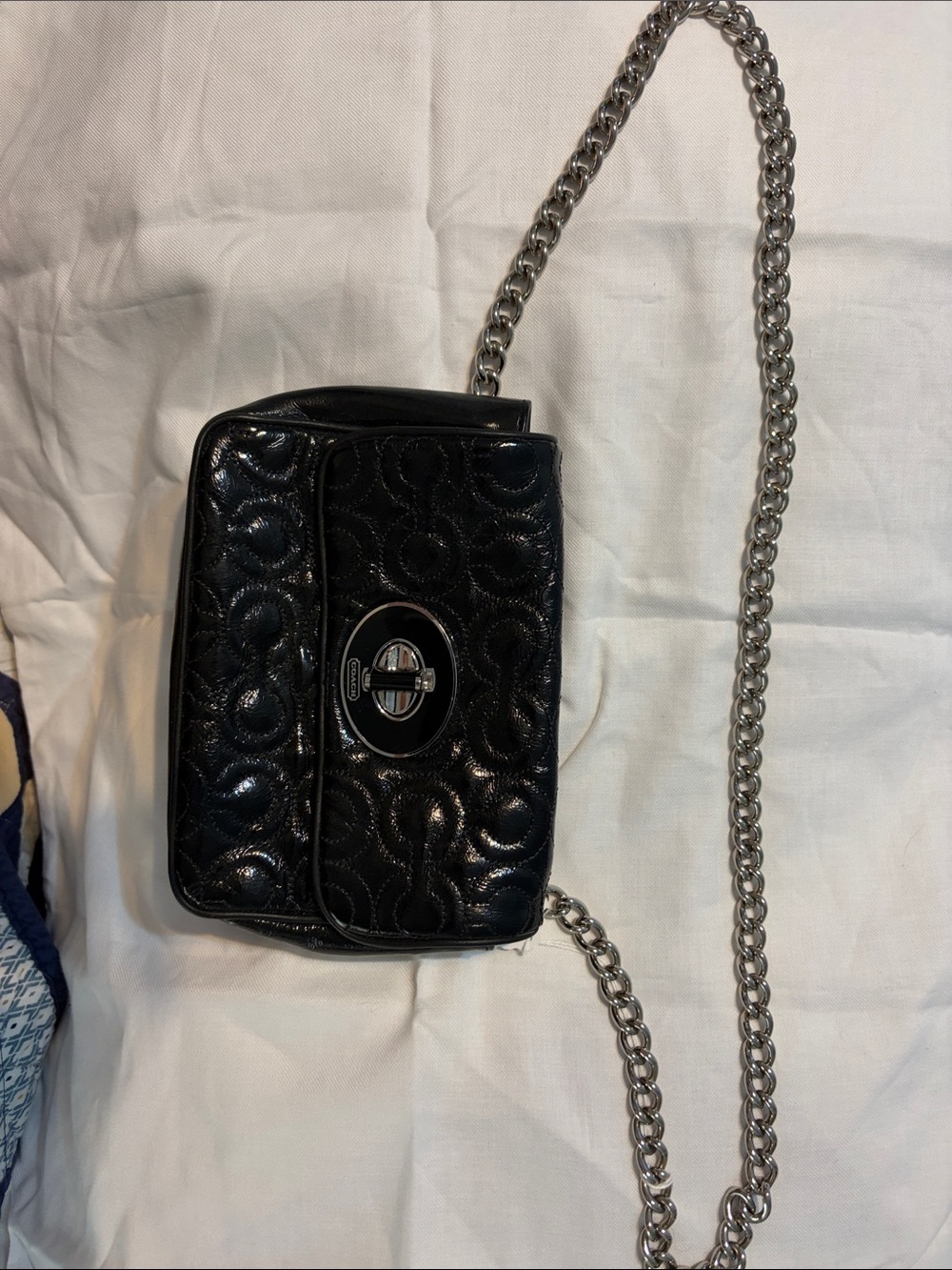 Coach Black Quilted Patent Leather Turnlock Chain Crossbody